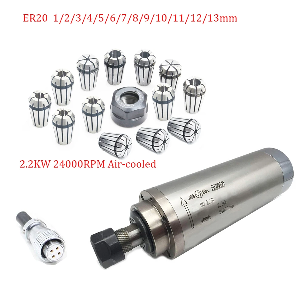 380V 2.2KW CNC мотор шпинделя комплект ER20 24000rpm 3 подшипника шпиндель с водяным