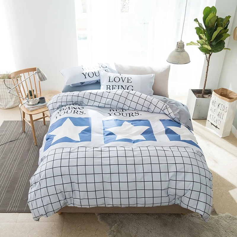4-Pieces Cartoon style Bedding Set Twin Queen King Size Bed plaid prints Duvet Cover Sheet Pillow Case | Дом и сад