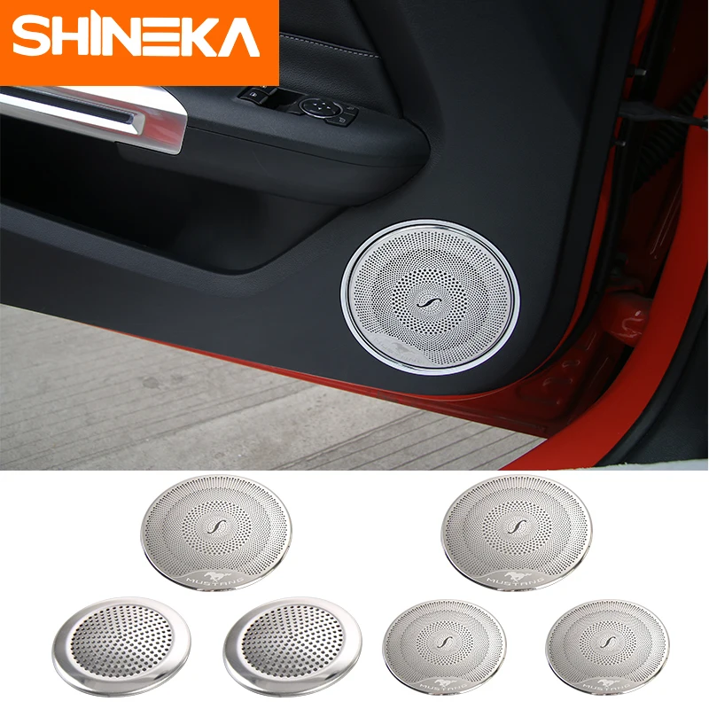 

SHINEKA Interior Mouldings Stainless Steel Audio Speaker Car Door Loudspeaker Cover Sticker For Ford Mustang 2015 2016 2017 2018