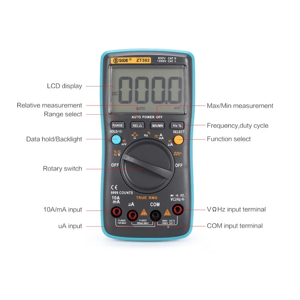 BSIDE ZT302 Цифровой мультиметр 9999 количество истинных RMS AC/DC Вольт Ампер Ом Емкость