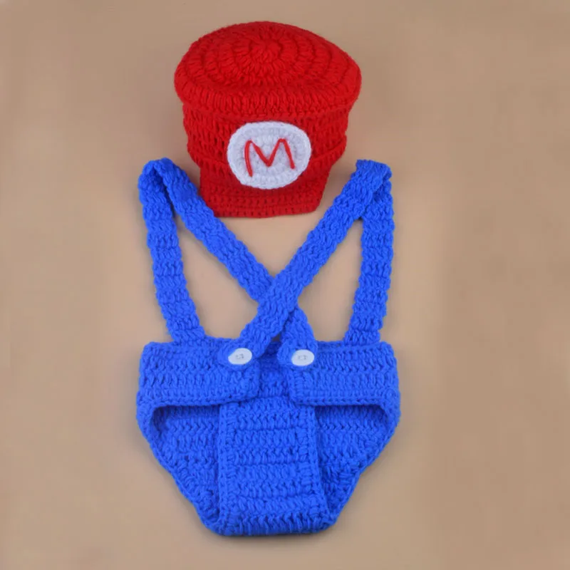 Crochet Newborn Baby Photo Props Super Mario and Luigi Inspired Beanie Hat&ampDiaper Cover Set Knitted Boy Costume H252 | Детская одежда