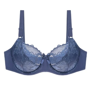 Dark Blue Xiushiren цветочный кружевной сексуальный бюстгальтер размера плюс, большая чашка, полная поддержка, пуш-ап бюстгальтер, ультра тонкий бюстгальтер на косточках, женское нижнее белье - Цвет: Dark Blue