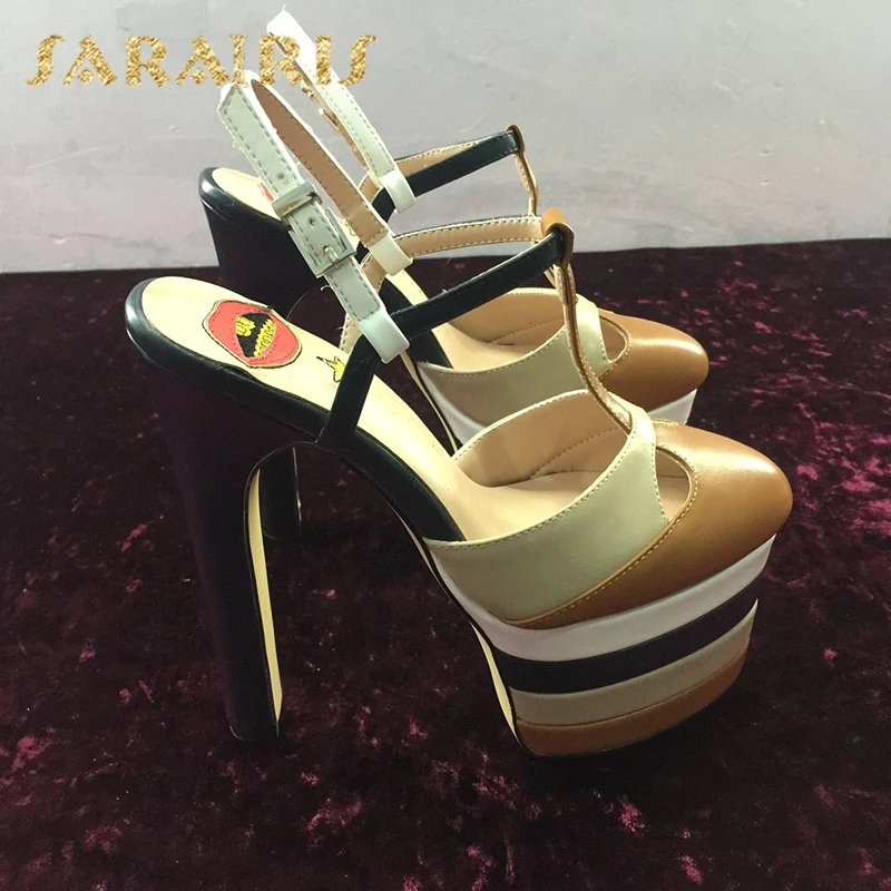 brown stripe SARAIRIS/Большие размеры 33-42; Летняя женская обувь из овечьей кожи; женские вечерние свадебные босоножки на высоком каблуке и платформе; женские туфли-лодочки - Цвет: brown stripe