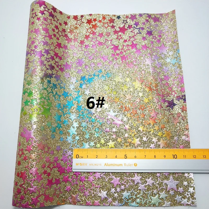 1PC 21X29CM Synthetic Letaher Cuero Sintetico Faux Leather Fabric Printed Stars Glitter leather For Making Bow Accessories 9S24C - Цвет: 6