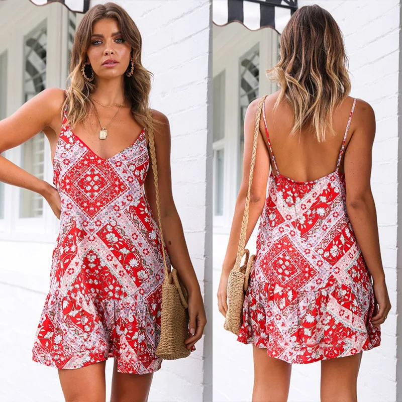 Летние мини-платья для женщин без рукавов с v-образным вырезом на тонких