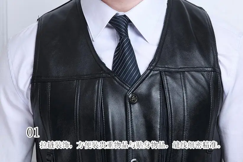 

M-5XL ! Men's Leather Vest Men's Sheepskin More Pocket Journalists Leather Vest 4XL 5XL Men Vest ! free shipping