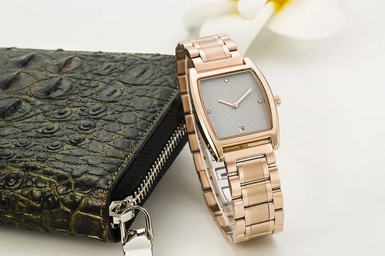Оригинальный Женский маленький Прямоугольный циферблат GUOU ремешок для часов из