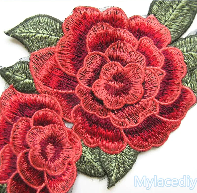 1 шт. красная Цветочная вышитая кружевная нитка для вышивания нашивки ткани