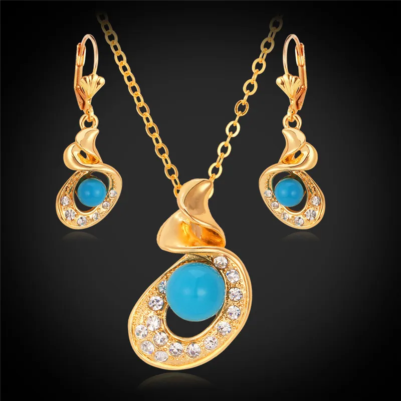 

Turkish Jewelry Earing And Necklace Sets Fashion Jewellery For Women Rhinestone Gold Color Jewelry Set PE6971