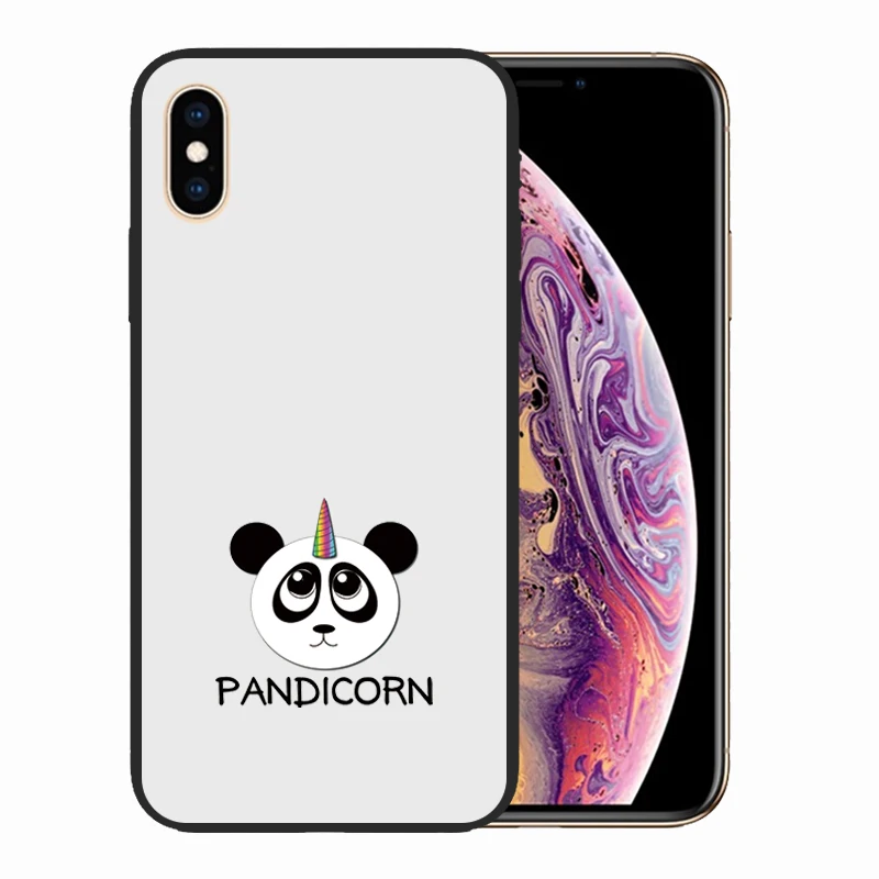 Cute Cartoon Animals Pattern for iPhone XS Max Black Silicone Panda Phone Cover Capa Fundas | Мобильные телефоны и