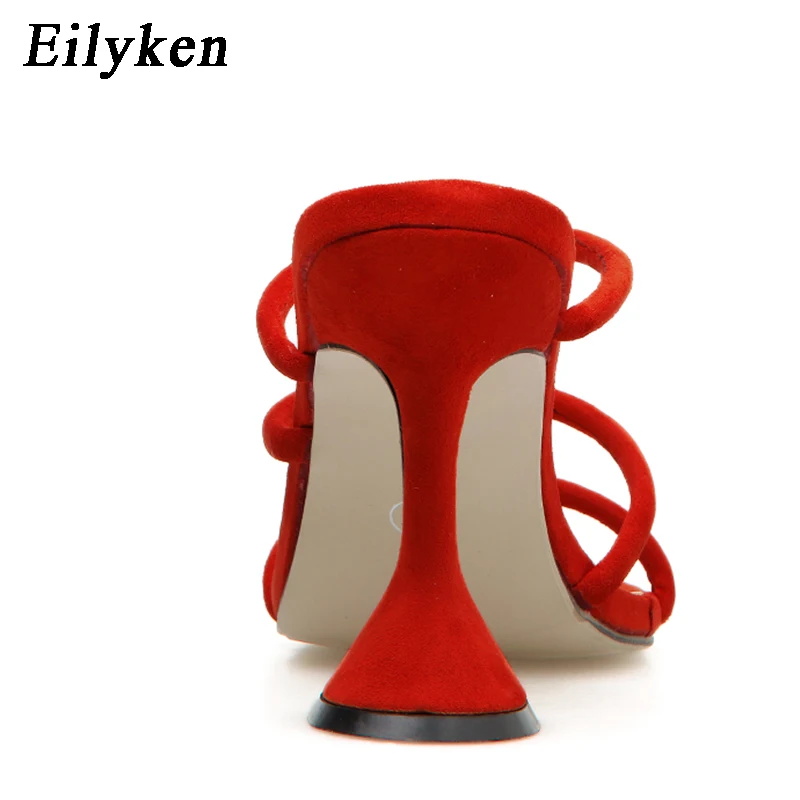 Eilyken/Новинка 2021 года Модные черные и красные мюли Тапочки на высоком каблуке