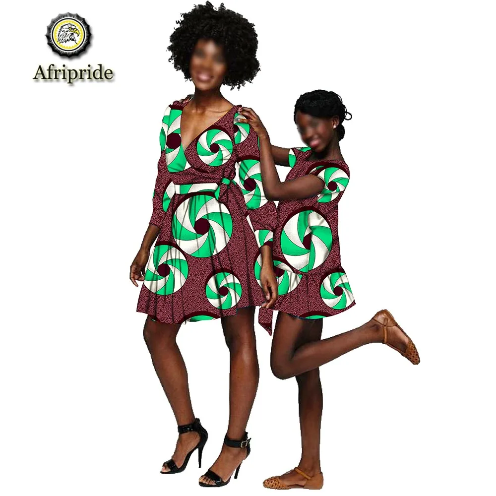 2019 African Dresses for Women Dashiki Dress for Girl Ankara Fabric Mother and Daughter Clothing Print Wax AFRIPRIDE S19F001