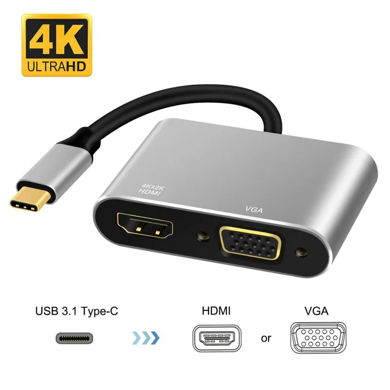 USB C к HDMI VGA 4K адаптер 3 1 Тип видео конвертер для 2017 Новый Macbook Pro/Huawei mate20| |