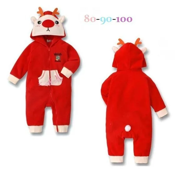 

1pcs Baby Girls Christmas Clothing Long Sleeve Cute Wapiti Bear Hoddies Rompers For 3-24 Months Boys Winter Warm Wear Jumpsuits