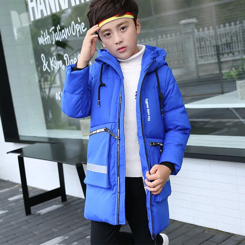 2017 высокое качество с капюшоном толстые Обувь для мальчиков зима Пуховое пальто