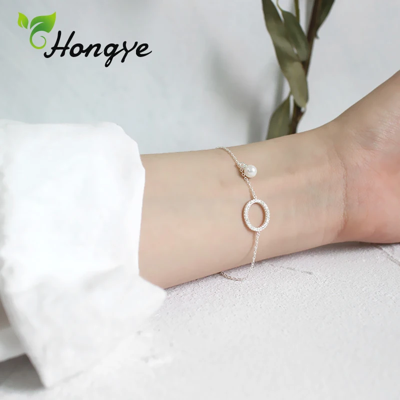 Hongye женский серебряный браслет, 925 качество, циркониевая цепочка на руку, подвеска из бисера, жемчужный браслет для женщин, настоящее модное ювелирное изделие, подарок