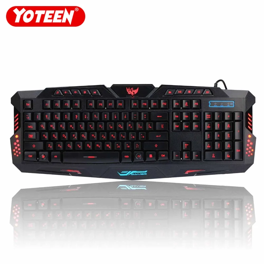 Yoteen русская английская USB Проводная игровая клавиатура 3 цвета переключаемые