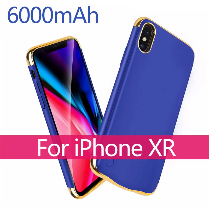 XR Blue Батарея чехол для iPhone X XR XS xsmax 5500/6000 мА/ч, внешняя Батарея Зарядное устройство чехол резервного копирования Мощность банк Портативный Мощность зарядный чехол - Цвет: XR Blue
