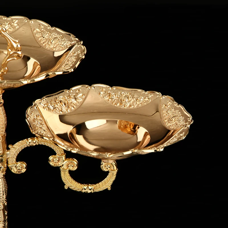 

European retro metal threecandlestick gold tape plate Homestyle Hotel fruit wedding romantic decoration