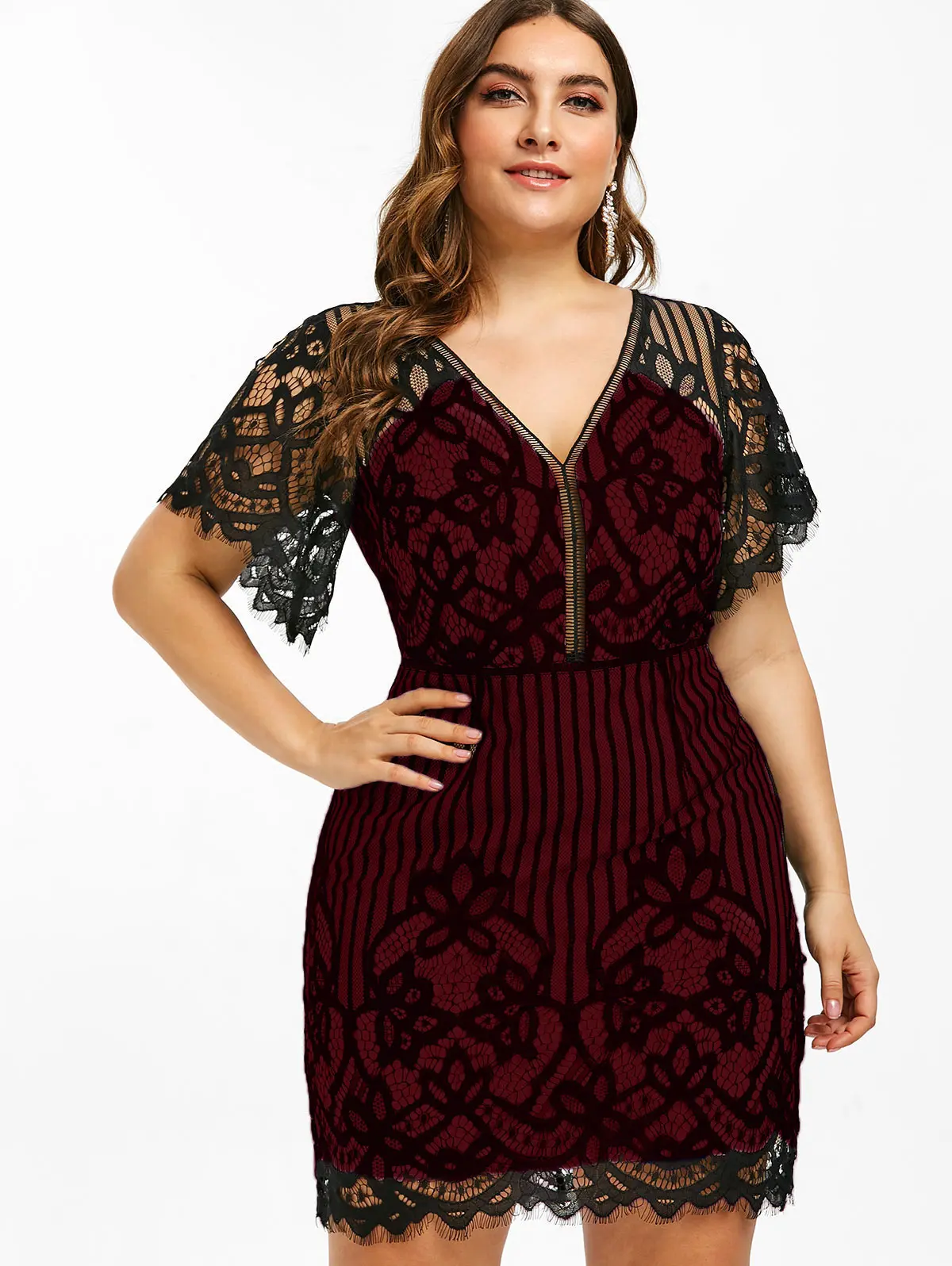 Женское кружевное мини-платье большого размера плюс облегающее летнее платье в