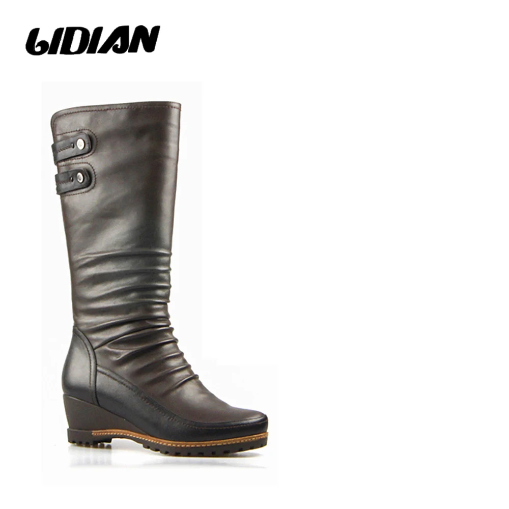 Зимние коричневые черные высокие сапоги LIDIAN женские с металлическими заклепками