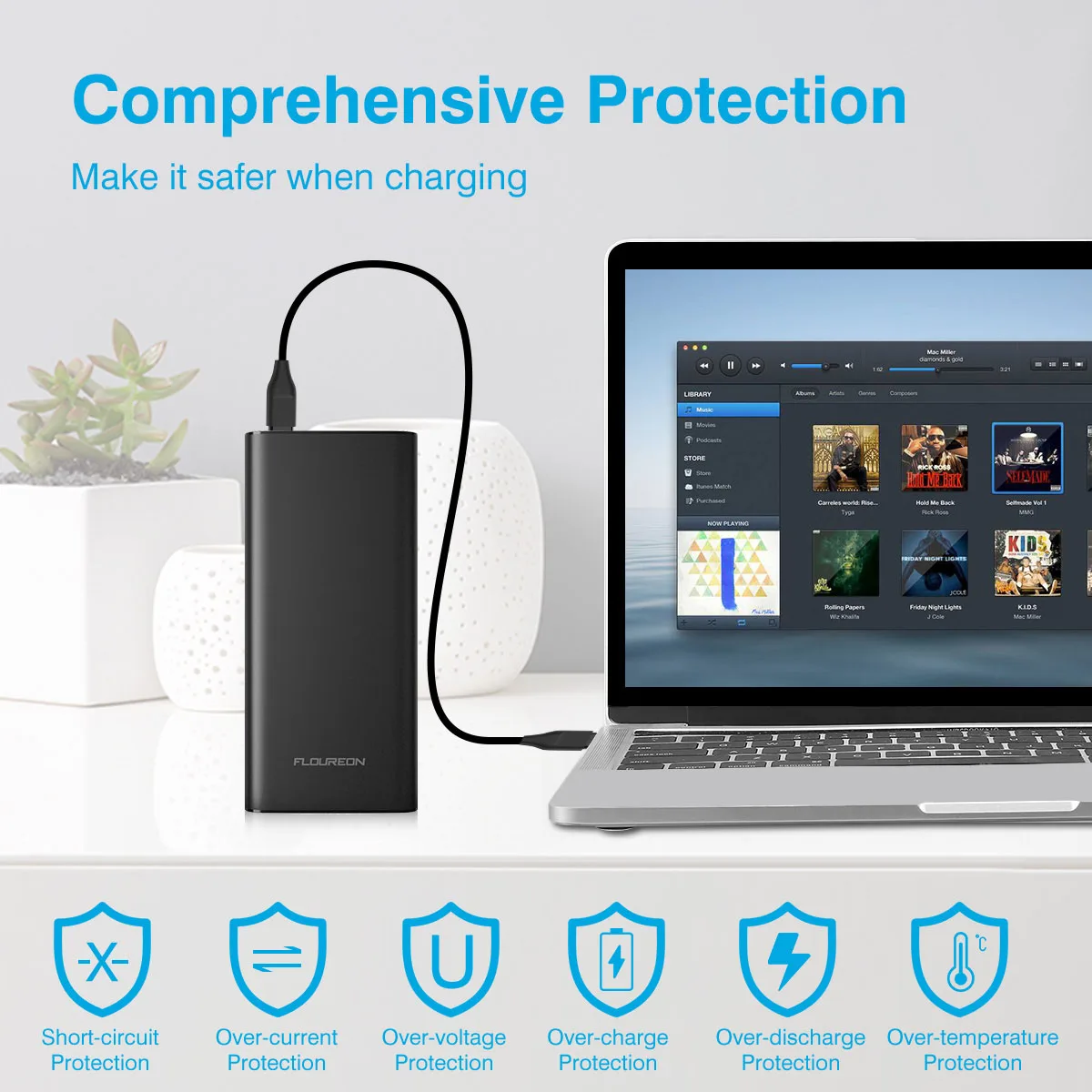 Floureon power Bank, 26800 мА/ч, быстрая зарядка, Тип C, PD, 60 Вт, внешний аккумулятор, двойной USB, быстрая зарядка, Внешнее зарядное устройство для iPhone X 8