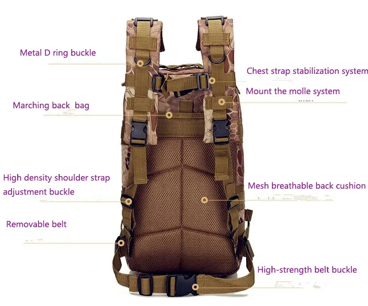 Camouflage Combat 3P Attack Tactical Backpack Outdoor Mountaineering Backpack Hiking Camping  Nylon Bucket Shoulder Bags 20-35L