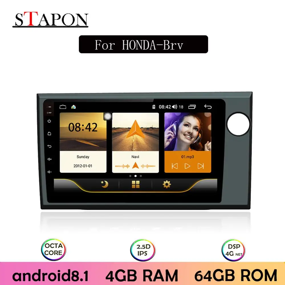 STAPON 9 дюймов для HONDA Brv 2015 правый пептид Android 8 1 4GBRAM + 64GBROM ips DSP 4Gcar multimediaOcta core с OBD2 RDS|MP4