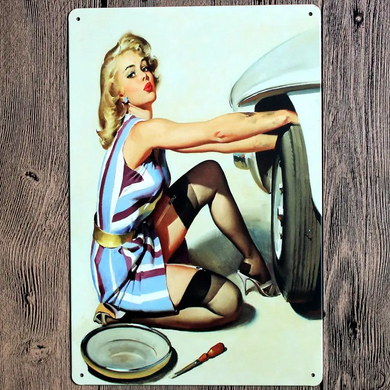 Pin Up Girl Оловянная металлическая табличка, металлическая винтажная настенная табличка для паба, кафе, магазина, домашний художественный декор, железный плакат, Куадрос, DU-1186