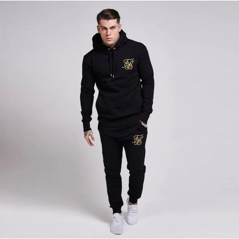 

Brand Men Fashion Kanye West Sik Silk Hoodies Sweatshirts Men Hip hop embroidery Cotton GYMS Hooded+Pants Man Clothing