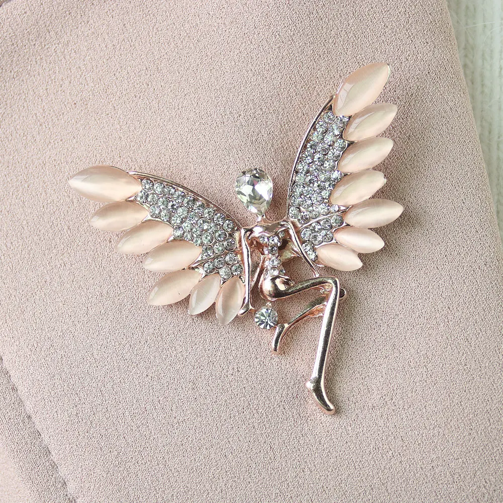 PULATU Classic Angel Brooches for Women Alloy Metal Mosaic Opal Crystal Rhinestone Brooch Pins Fashion Elegant Pin Birthday Gift | Украшения