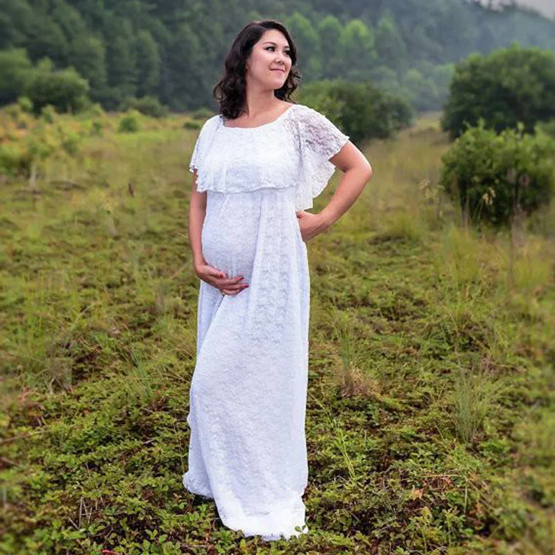 Maternity Photography Props Clothes For Pregnant Women Lace Shoulderless Tailed Dress Photo Shoot Pregnancy | Мать и ребенок