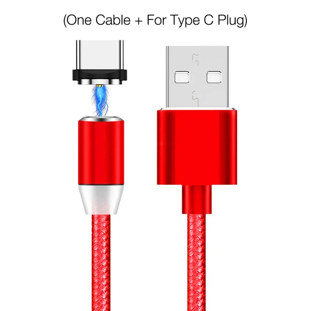 Red for Type-c Lasaier светодиодный магнитный кабель и кабель Micro USB и кабель usb type C с нейлоновой оплеткой Магнитный кабель для зарядного устройства для iPhone Xs Max - Цвет: Red for Type-c