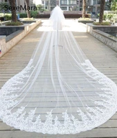 high quality white wedding veils 3 meters long cathedral length lace applique bridal veil with comb custom made hot sale