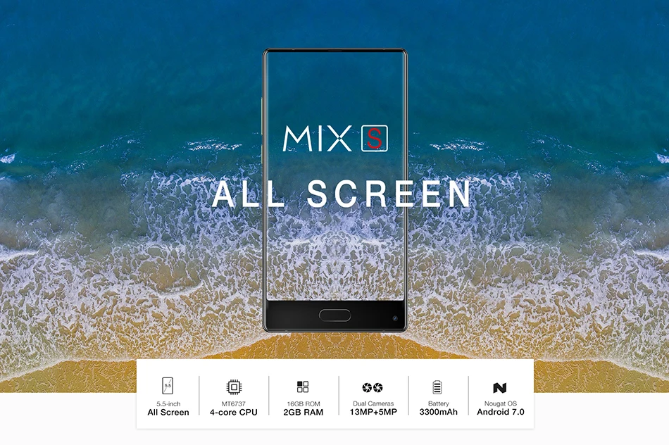 Ulefone MIX S 4G мобильный телефон 5," HD Безель-меньше четырехъядерный 2 Гб 16 Гб 13 МП Двойная камера 3300 мАч отпечатков пальцев OTG Android 7,0 смартфон