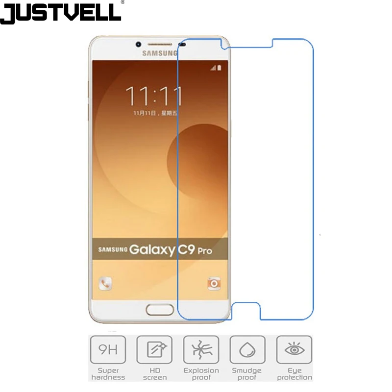 JUSTVELL Для Samsung Galaxy C9 Pro Закаленное Стекло Экран Протектор 2.5D 9 H ЖК Гвардии Защитные