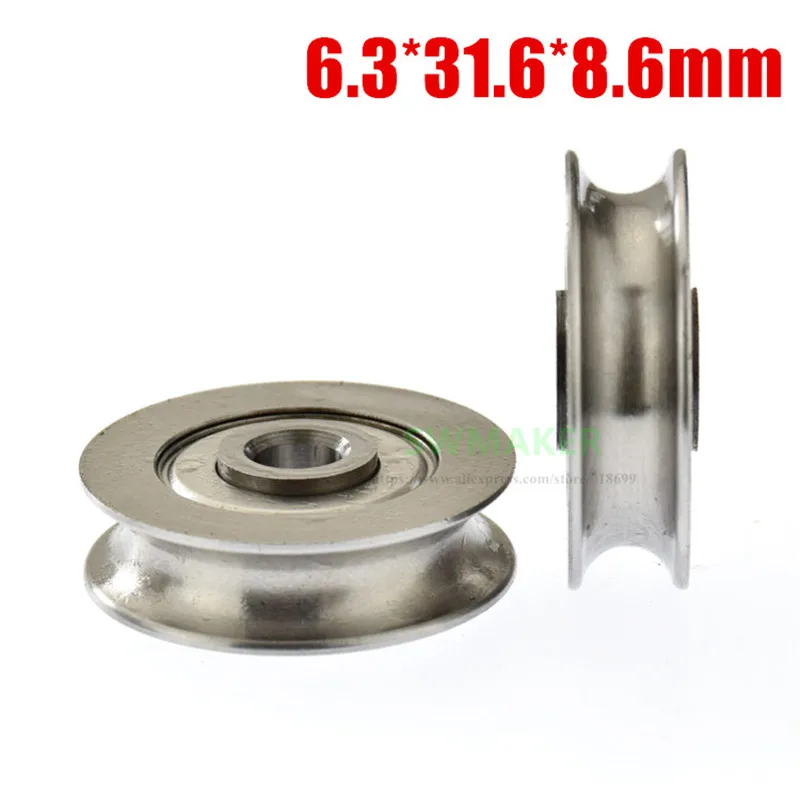 

1pcs 6.3*31.6*8.6mm grooved bearing pulley, U groove rolling wheel, bearing steel metal wheel for 6mm diameter track