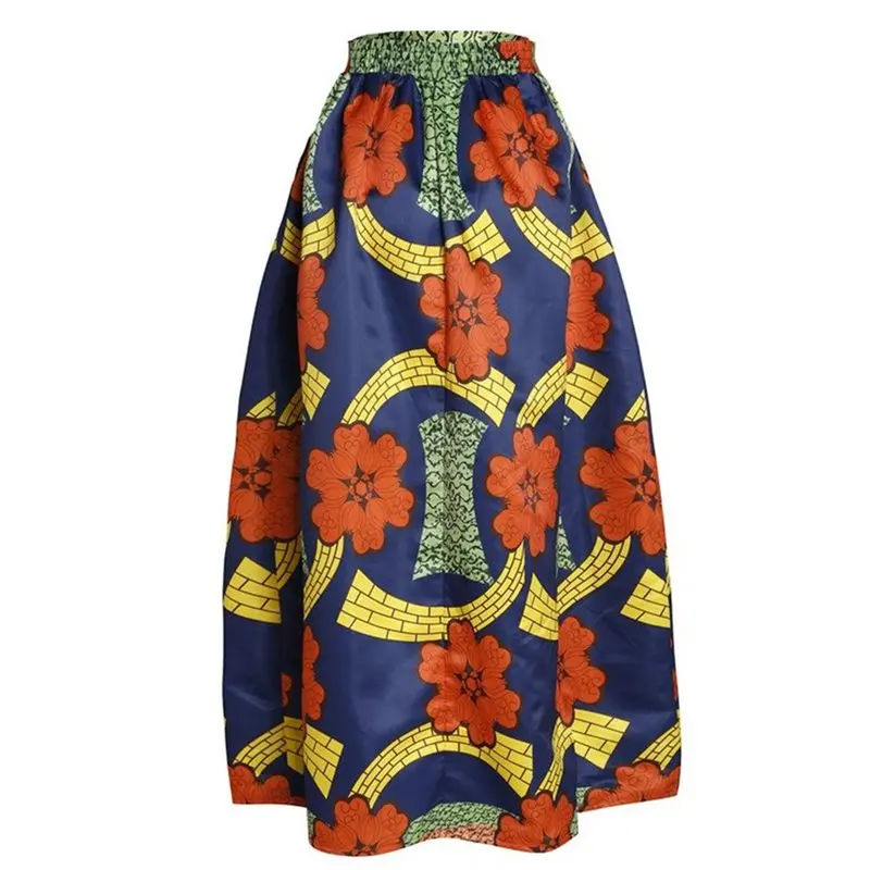 Африканский мода макси юбка для женщин Лето Цвет Блок этнический цветочный принт