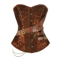 steampunk corset overbust gothic buckles retro cosplay fancy party outfits pirate brown black brocade corsets and bustiers s 6xl