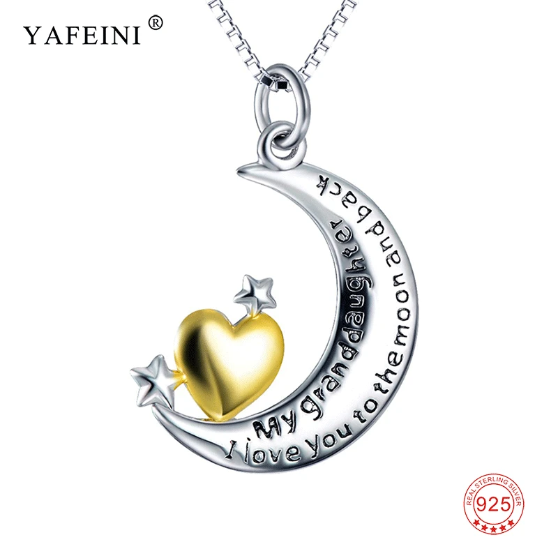 

925 Sterling Silver Jewelry I LOVE YOU TO THE MOON AND BACK MY GRANDDAUGHTER Pendants Necklaces For Grandparent