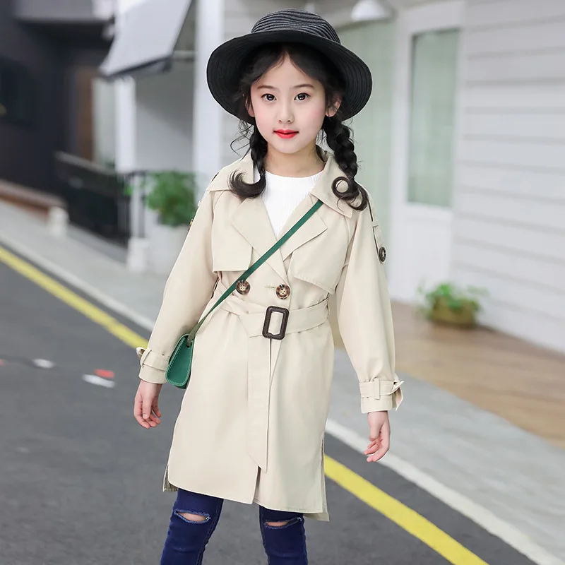 Тренч осенняя одежда для девочек ветровки куртки с длинными рукавами подростков