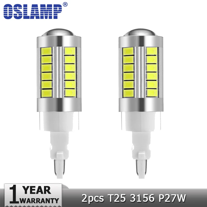 Oslamp 2шт T25 3156 P27W авто светодиодный светильник 33SMD 12В Белый 6000 К 33 Вт поворотные