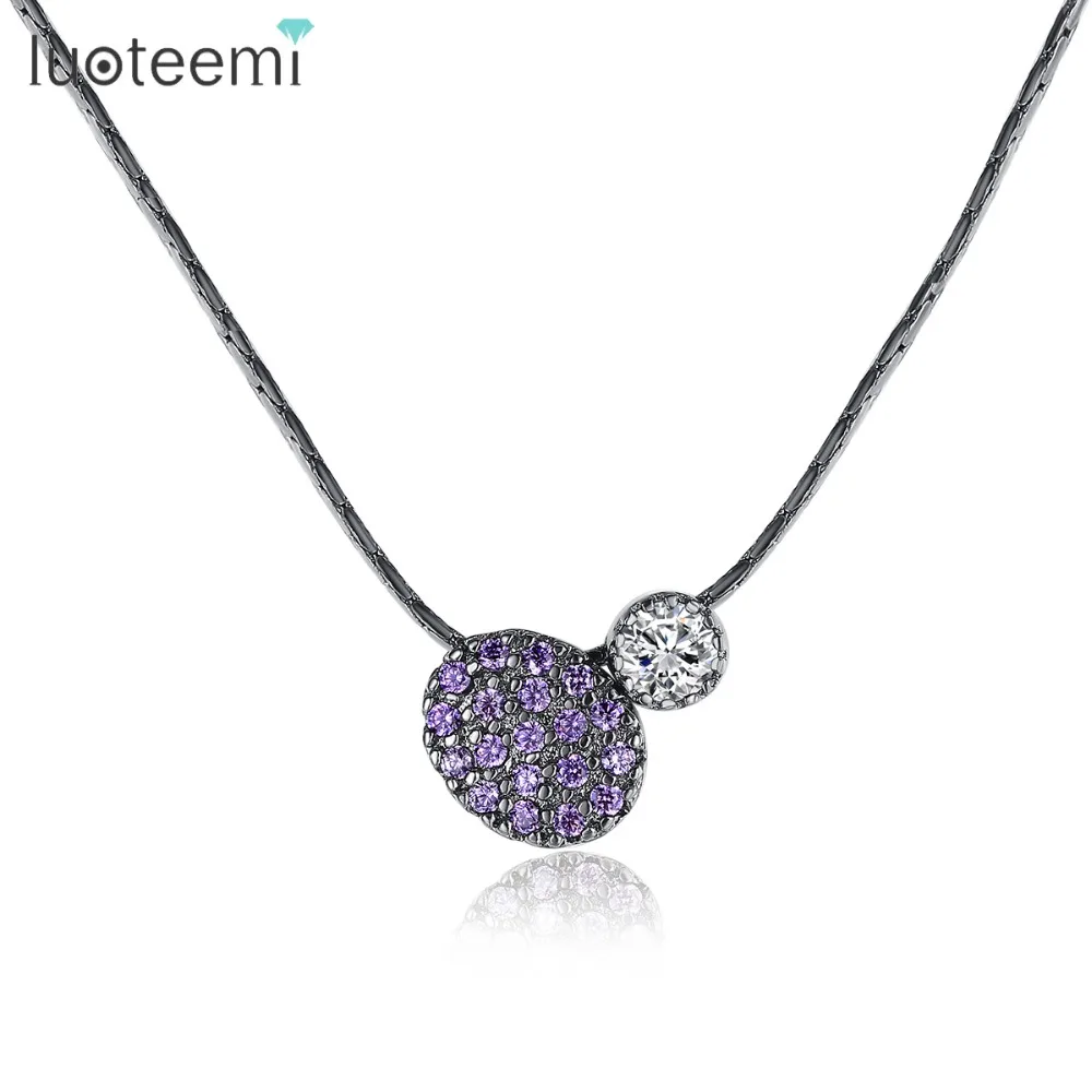 

LUOTEEMI Tiny Purple AAA Cubic Zirconia Inlay Pendant Choker Necklaces For Women Charm Jewellery Accessories Gift Bijoux