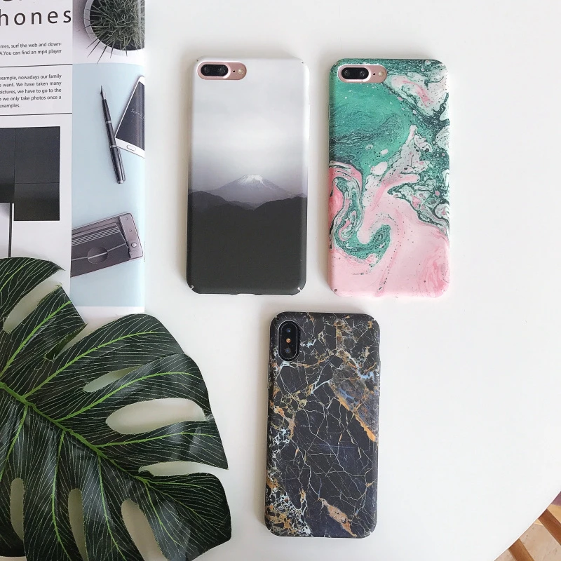 HOTR Hard Marble Phone Case For iphone X XS 6S 6 7 8 Plus Retro Style Granite Stone Pattern Cover Smooth Cases |