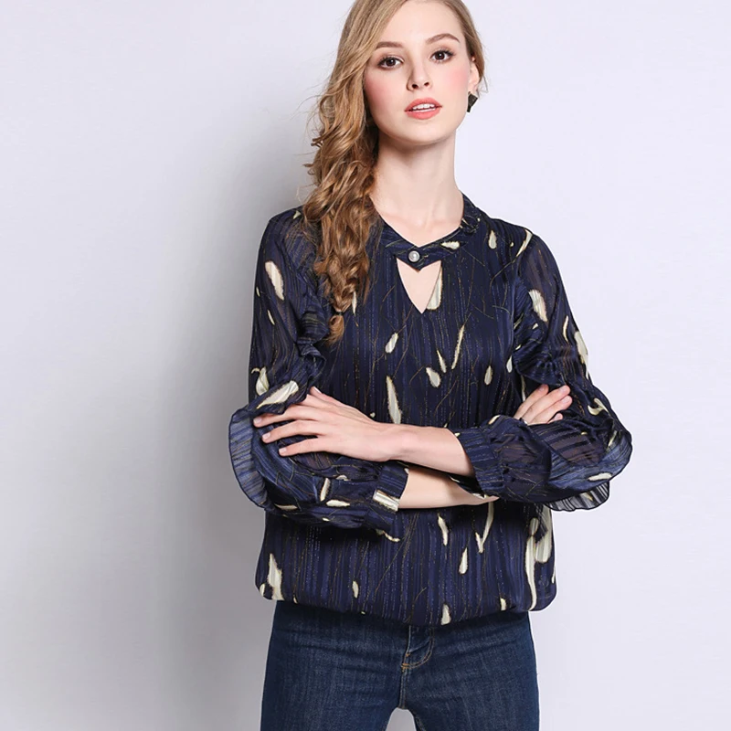 Женская рубашка с длинным рукавом Элегантная блузка цветочным принтом большие
