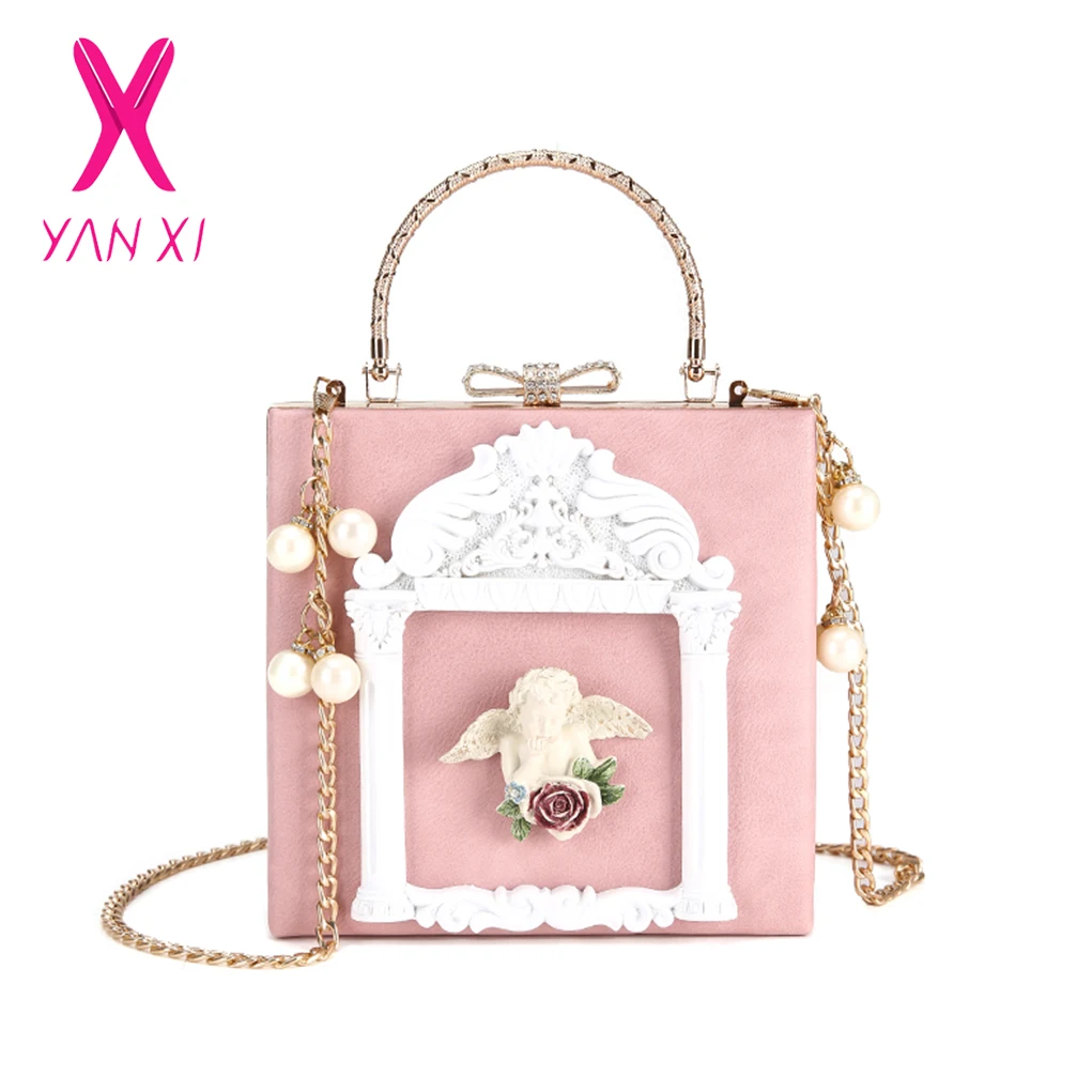 YANXI Angel Relief 3D рельефная Цветочная Женская вечерняя сумка через плечо с жемчужной