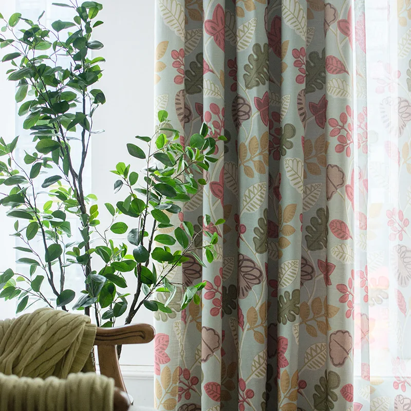 

Modern Pastoral American Country Curtains for Living Room Cotton Bamboo Printed Curtain Fabric Windows Curtains for Bedroom