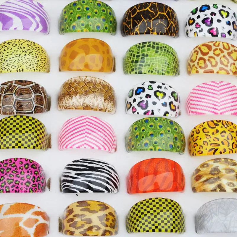 50 шт. разноцветные Круглые пластмассовые кольца с леопардовым узором для женщин
