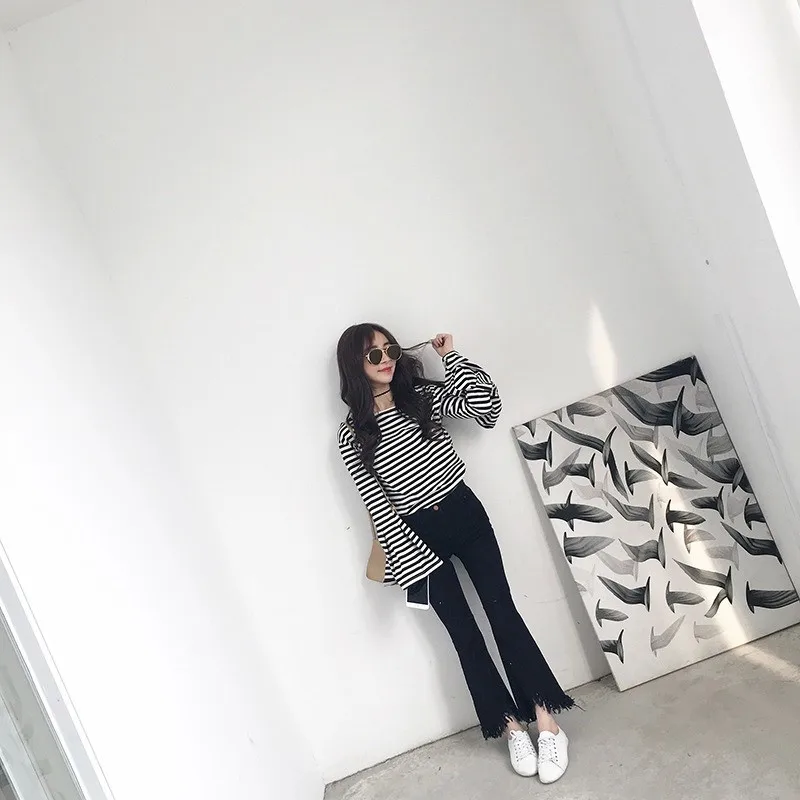 2017 Весна и Осень Корейская женская повседневная одежда Длинные рукава плеча