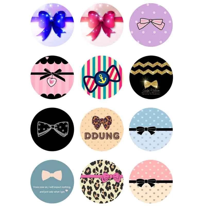 

10mm 14mm 16mm 12mm 20mm 25mm 369 12pcs/lot Bow Knot Mix Round Glass Cabochons Jewelry Findings 18mm Snap Button Charm Bracelet